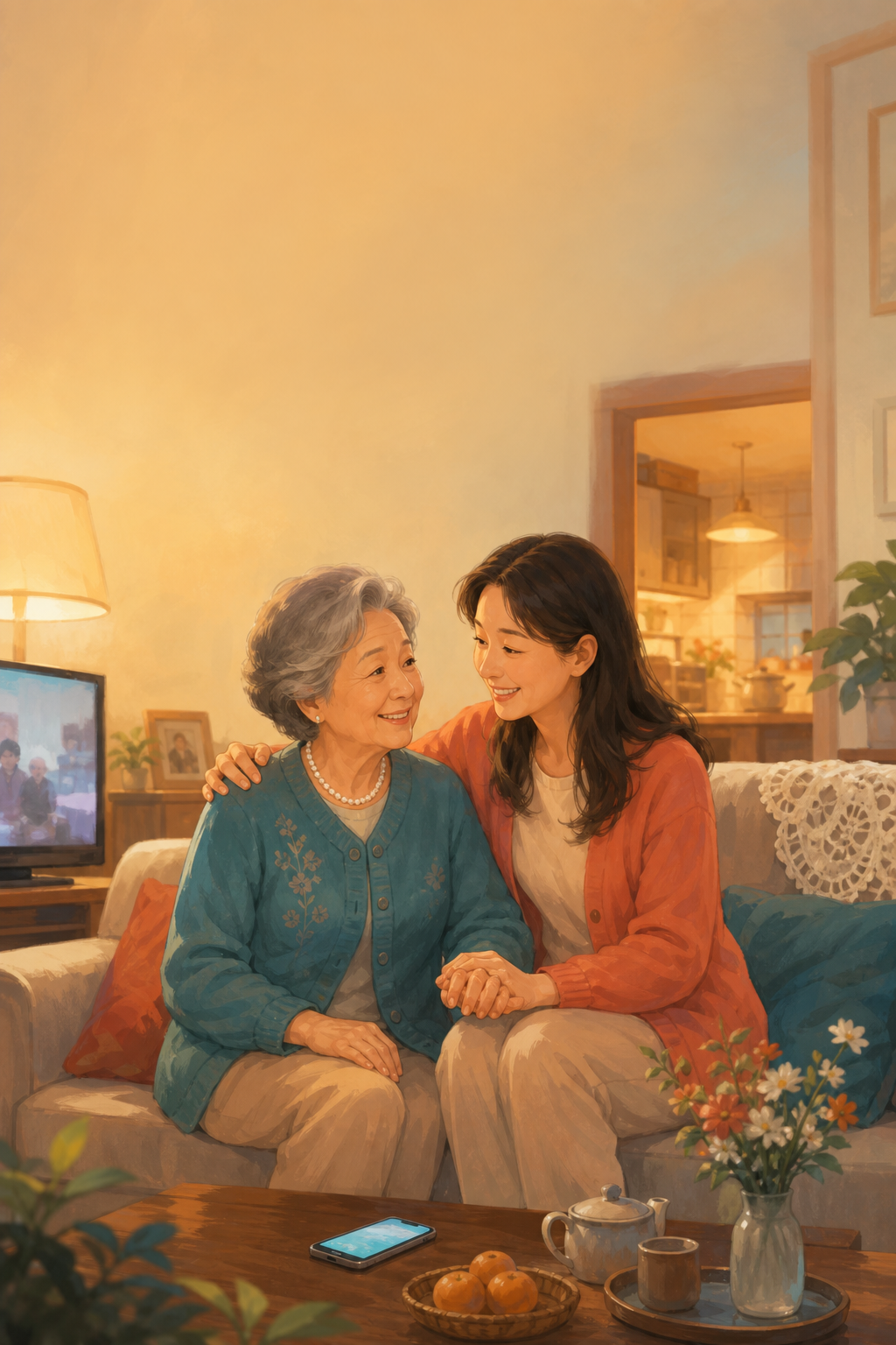 温暖的家庭客厅插画